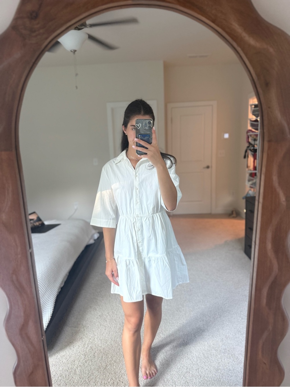 stradivarius White Tiered Mini Shirt Dress